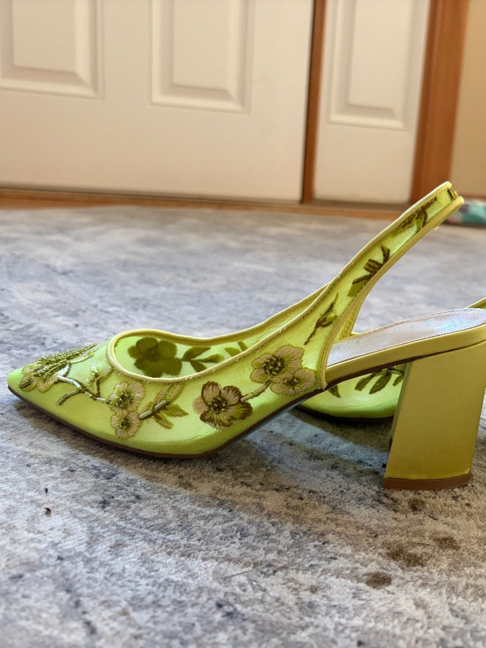 Betsey Johnson Green Slingback Beaded Heels